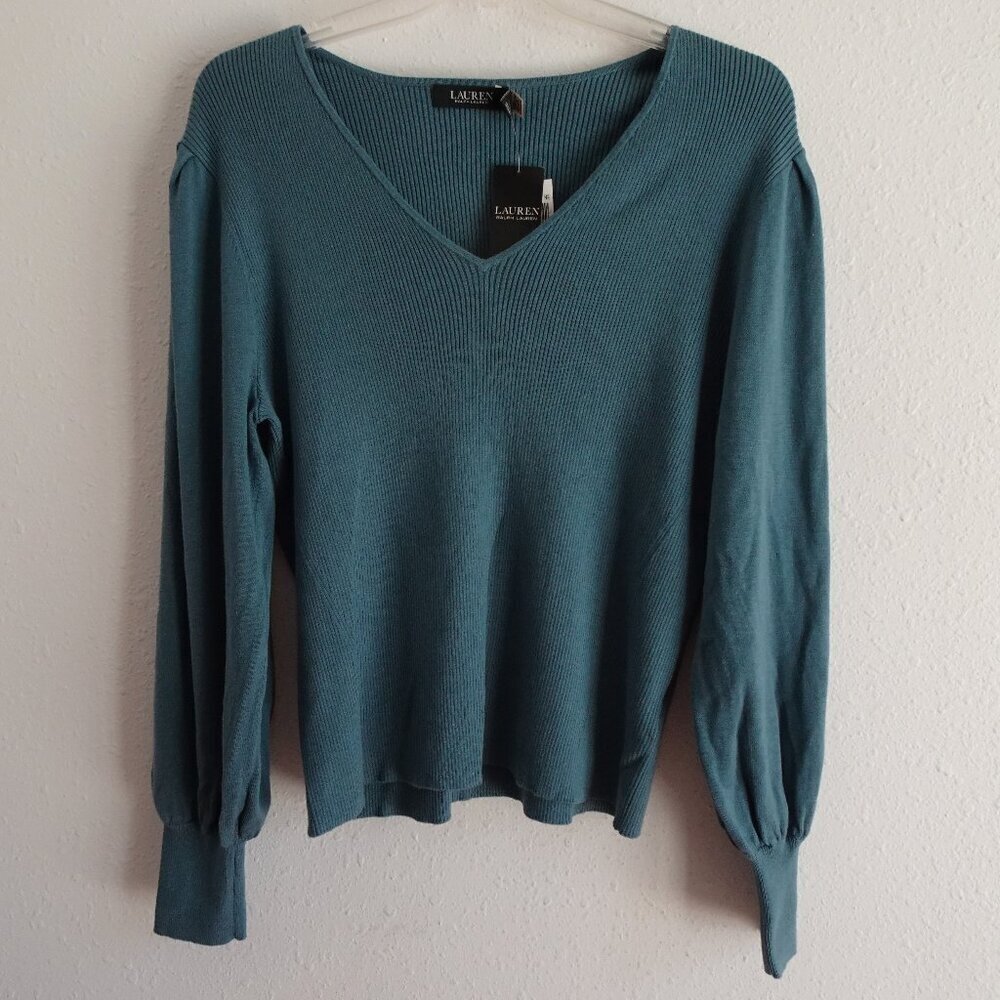 Ralph Lauren Knit Top Women's Plus Size 3X BLUE V-Neck Classic Preppy Ribbed